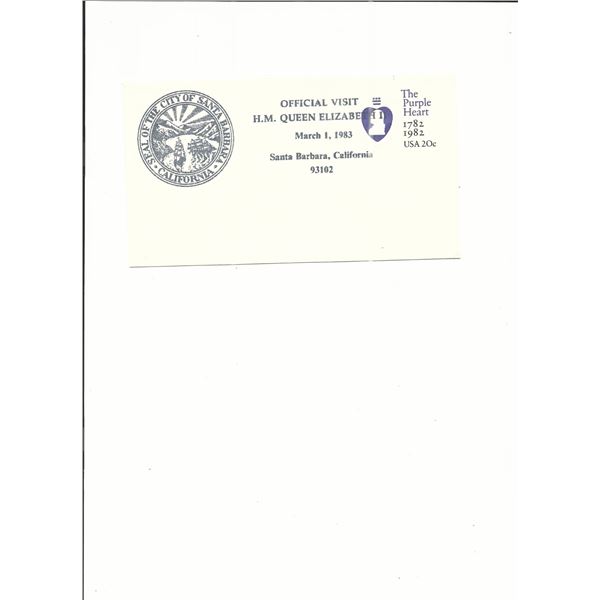 Queen Elizabeth II Official Visit - First Day Cover - Santa Barbara, CA - 1983