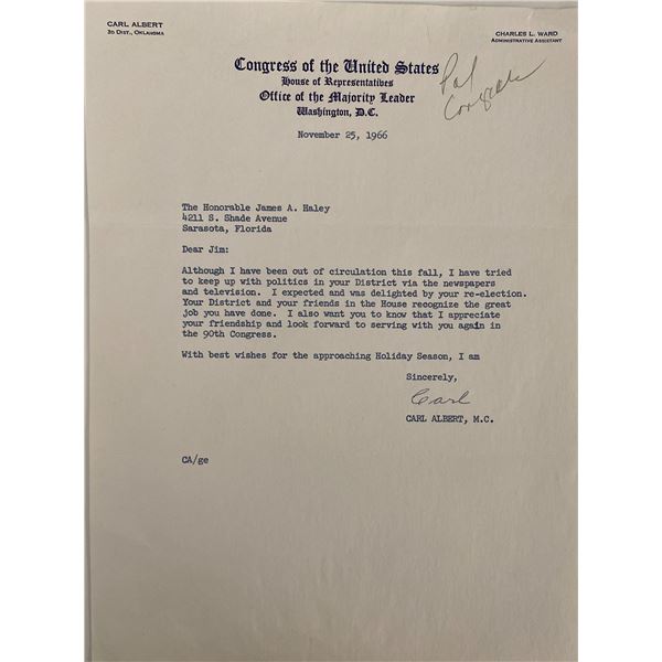 Speaker of The House 1966 Carl Albert signed letter