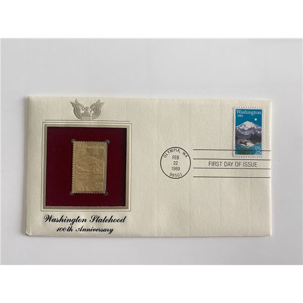 Washington Statehood 100th Anniversary Gold Stamp Replica First Day Cover