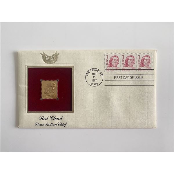 Red Cloud Sioux Indian Chief Gold Stamp Replica First Day Cover