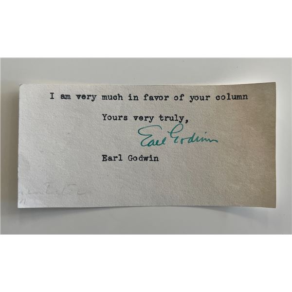 Radio newsman Earl Godwin signed typed note