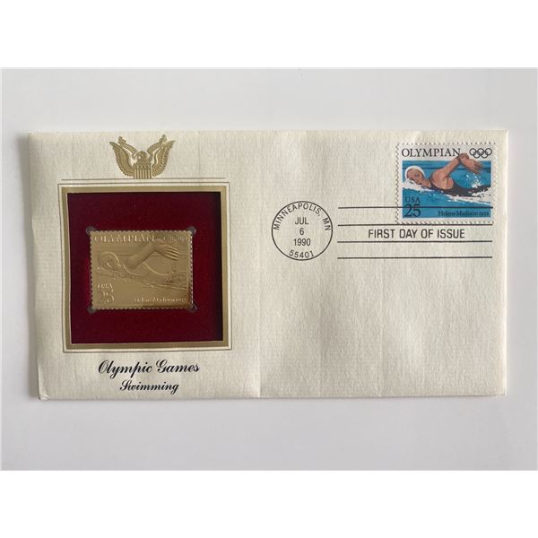 Olympic Games Swimming Gold Stamp Replica First Day Cover