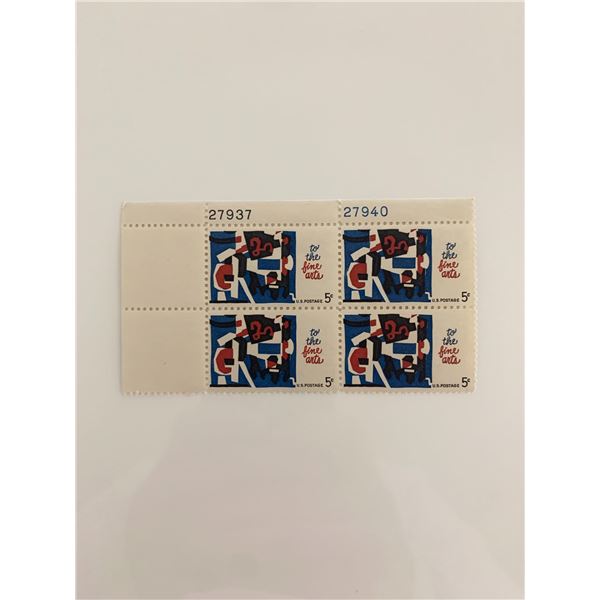 1964 5c Fine Arts Plate Block of 4 Stamps