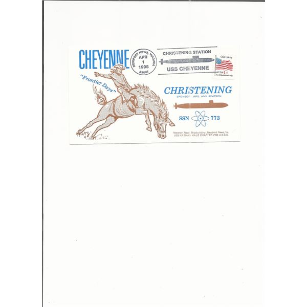 USS Cheyenne (SSN-773) - First Day Cover - Christening Station - Newport News - 1995