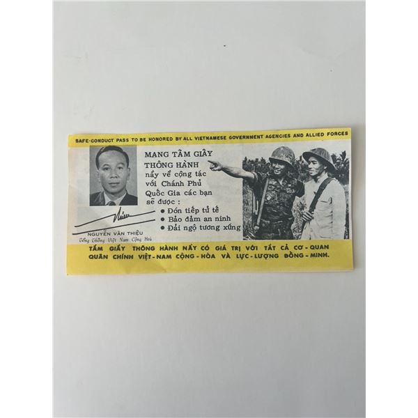 Nguyễn Văn Thiệu facsimile signed safe-conduct pass