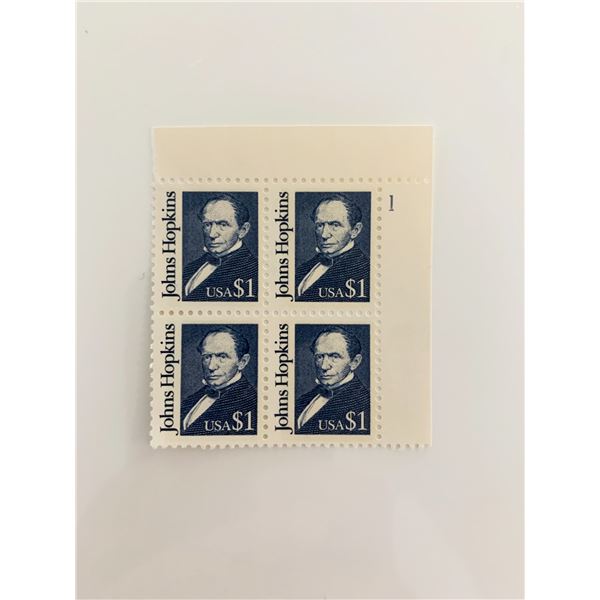 1989 $1 Great Americans: Johns Hopkins Stamp Plate Block
