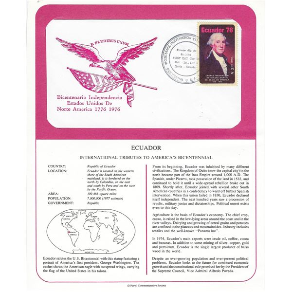 Republic of Ecuador - International Tributes to America's Bicentennial FDC