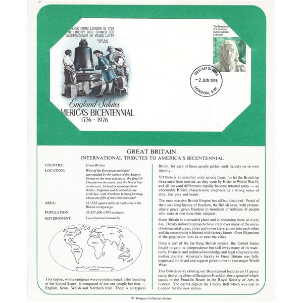 Great Britain - International Tributes to America's Bicentennial FDC