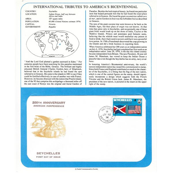 Seychelles - International Tributes to America's Bicentennial FDC