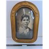 Image 1 : Vintage Wood-Framed Domed Glass Wall Portrait - 24" x 15" - PICK UP
