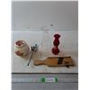 Image 1 : Glass Container, Wooden Slicer, Red Lamp, Clear Glass Oil Lamp Shade