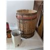 Image 2 : *Wooden Barrel with Tin Cans, Blue Ribbon, Honey, Club Chewing Tabacco  -  PICK UP