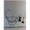 Image 1 : Wired Fruit Dish, Brass Oil Can and Brass Stand