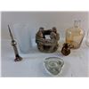 Image 2 : CN Tower Ornament, Candle Holders, Mason Jar Mug, Miniature Brass Pitcher and Glass Bottle