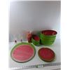 Image 1 : Themed Dining Items, (13) Watermelon Place Mats, (8) Watermelon Salad Bowls, ) WaterMelon Cups, Misc