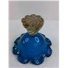 Image 2 : "Blue/Copper Sand" Footed Art Glass - 8.5" Tall x 8.5" Dia