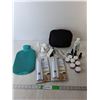 Image 1 : Hot Water Bottle, (2) Toothbrush Sanitizers, Toiletry Bag with Nail Accessories