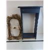 Image 1 : Blue Wooden Entrance Table - 28x16x9", Wreath Wall Decor - Pickup Only