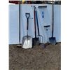 Image 1 : (7) Yard Tools: Pitch Fork, Grain Shovel, Hoe, (2) Squeezes, (2) Spades - CANNOT SHIP