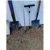 Image 3 : (7) Yard Tools: Pitch Fork, Grain Shovel, Hoe, (2) Squeezes, (2) Spades - CANNOT SHIP