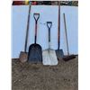 Image 1 : ** (5) Yard Tools: (2) Grain Shovels (2) Spades, Broom - CANNOT SHIP