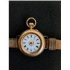 Image 2 : ^ Vintage Small Pocket/Wrist Watch - 14K Gold & Leather Strap - Needs Glass Cover - As Is