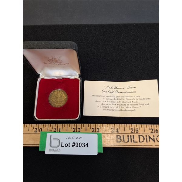 ^ Antique Brass Token - "Made Beaver" - One Half Denomination in Case