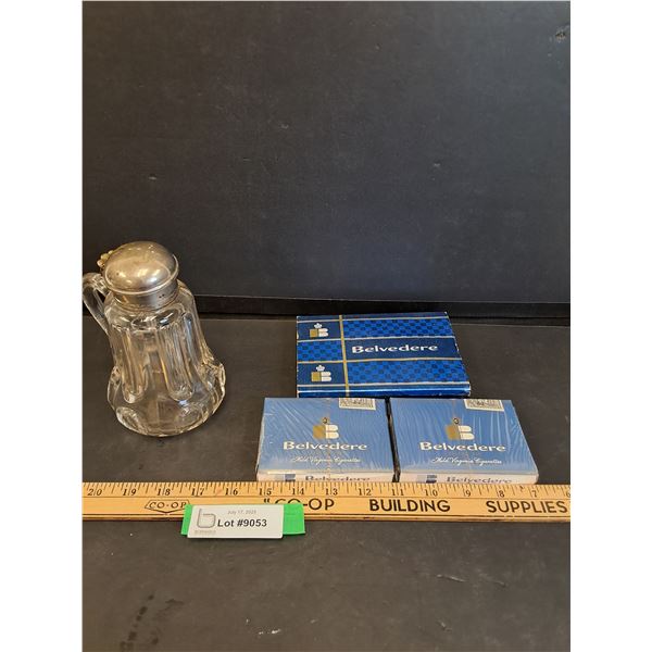 Vintage Syrup Dispenser & (2) Belvedere Cigarettes (NOS)