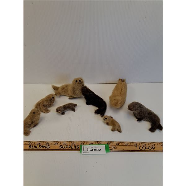 (8) Handmade Tanned Leather & Fur Seal Figurines - Assorted Sizes
