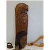 Image 3 : Indigenous Carved Wood Art Plaque, Ceremonial Carved Pipe, Antique Sad Iron - 3.5"