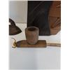 Image 5 : Indigenous Carved Wood Art Plaque, Ceremonial Carved Pipe, Antique Sad Iron - 3.5"