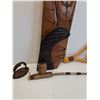 Image 6 : Indigenous Carved Wood Art Plaque, Ceremonial Carved Pipe, Antique Sad Iron - 3.5"