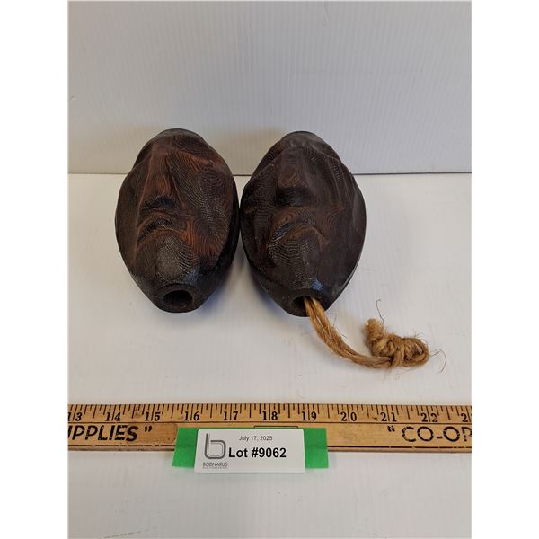 Hand carved Indonesian Wood Head Decor Set- 7.5" x 4.5"