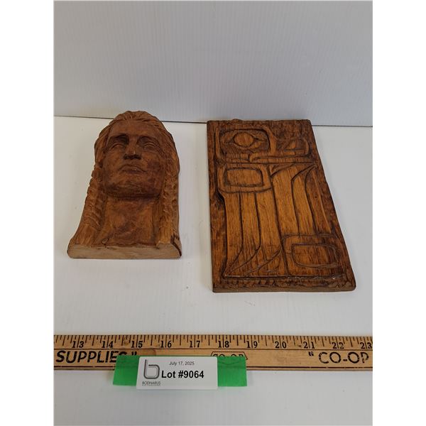 Indigenous Chief And Carved Wall Plaque