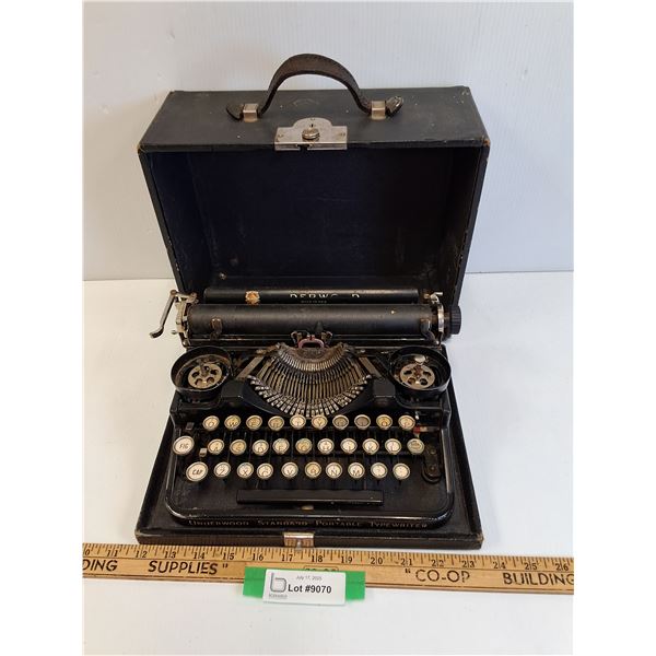 Antique Underwood Standard Portable Typewriter w/Case - 12" x 10" x 5"