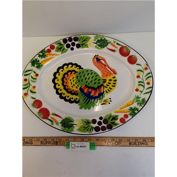 Vintage Turkey Enamel Platter- 18" x 14"