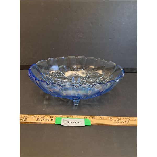Indiana Blue Glass Garland Pattern Oval Footed Fruit Bowl - 12" x 9" x 4"
