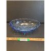 Image 1 : Indiana Blue Glass Garland Pattern Oval Footed Fruit Bowl - 12" x 9" x 4"