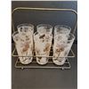 Image 2 : MCM Dominion Pine Cone Frosted Glasses Set w/ Metal Caddy
