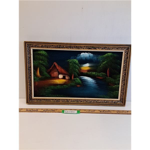 Black Velvet Mountain Cabin Painting - 22" x 14"