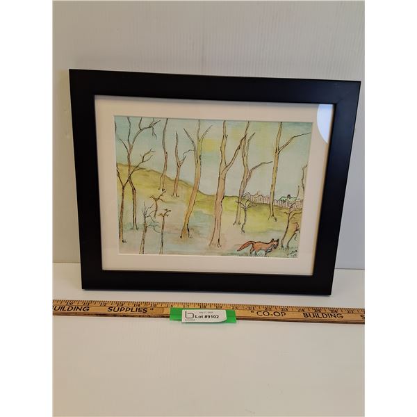 Watercolor Painting of Fox in the Woods - 16" x 13"