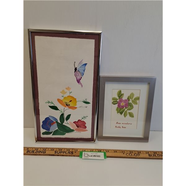 (2) Watercolor Flower Pictures - 14" x 8" & 9" x 7"