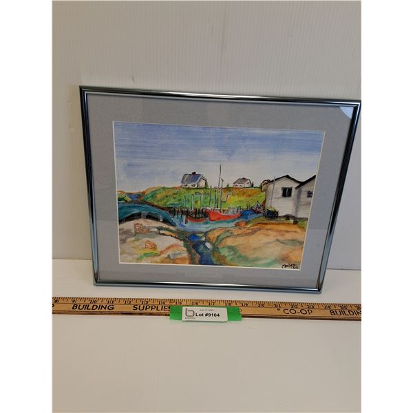 Watercolor Painting of Canadian East Coast Fishing Village - 12" x 14"