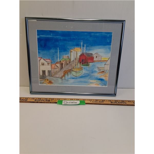 Watercolor Painting of Canadian East Coast Fishing Village - 12" x 14"