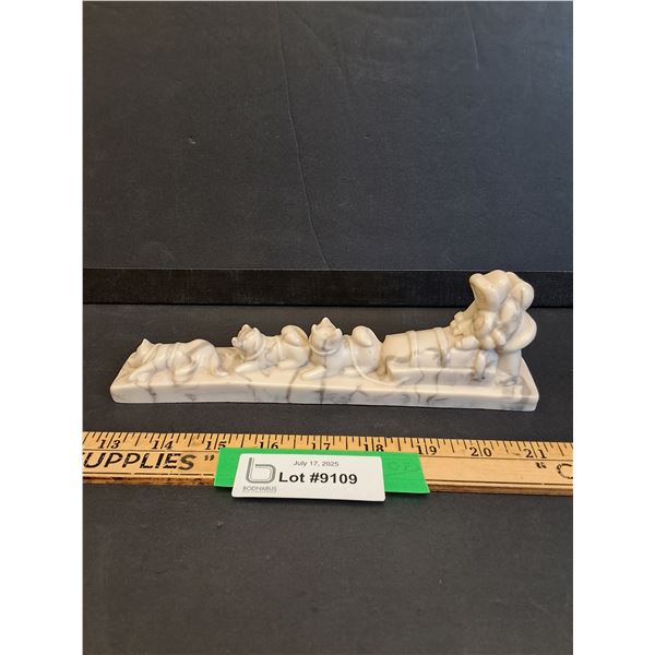 Pearlite Marble Craft Carved Dog Sled Figurine - 9" x 3" 1.5"
