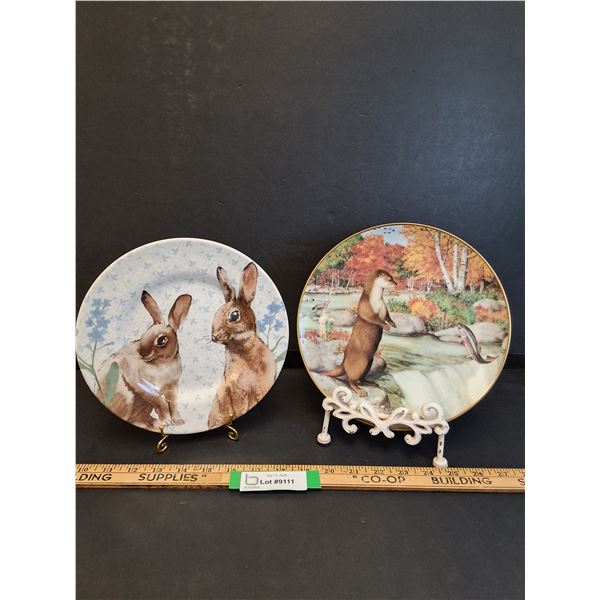 (2) Collector Plates & Stands: Royal Stafford (Bunny) & Franklin Porcelain (Otter)
