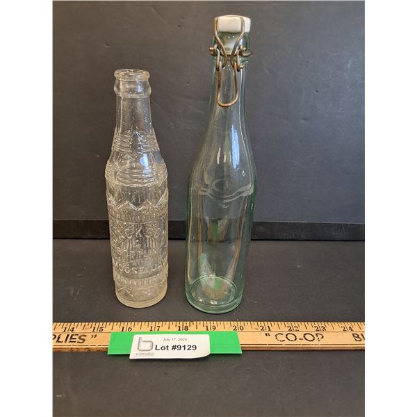 (2) Vintage Glass Bottles: Jackson Bottling, Moose Jaw & Foreign Green Glass Bottle