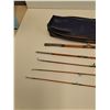 Image 2 : Vintage Wood Fishing Pole w/Carrying Case & Extra Tip Sections  - 33" Long Folded & 98" Long Togethe