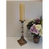 Image 2 : Pillar Candle & Candle Holder (16" Tall, Holder) & Faux Flower in Vase
