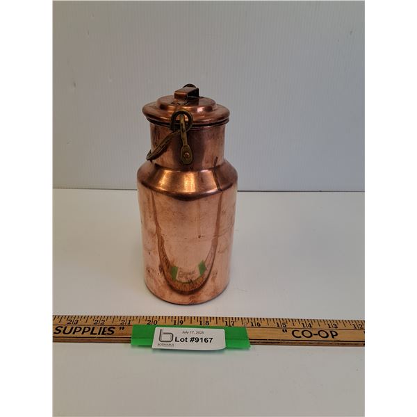 Vintage Copper & Brass Milk Jar w/Handle & Lid - 8" x 4"
